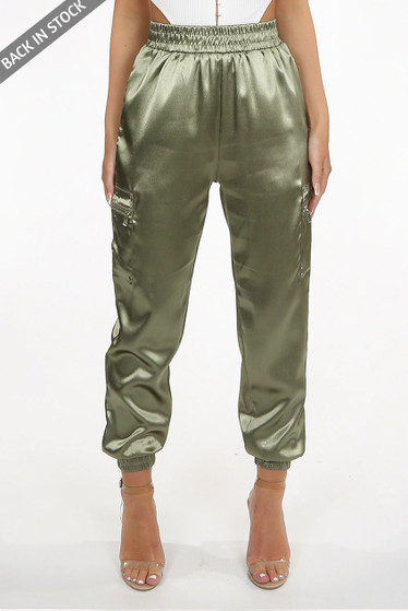 satin cargo joggers