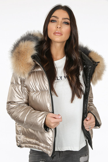 black shiny coat fur hood