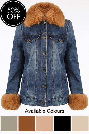 Fur Collar \u0026 Cuffs Denim Jacket - Buy 