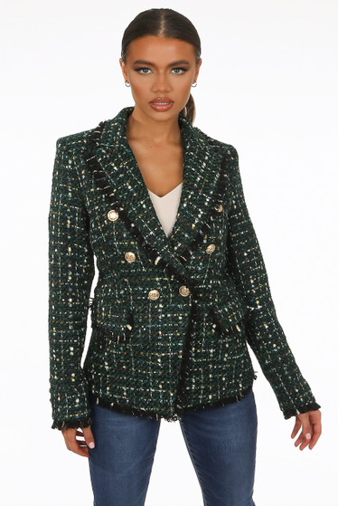 Check Pattern Knit Thread Double Breast 