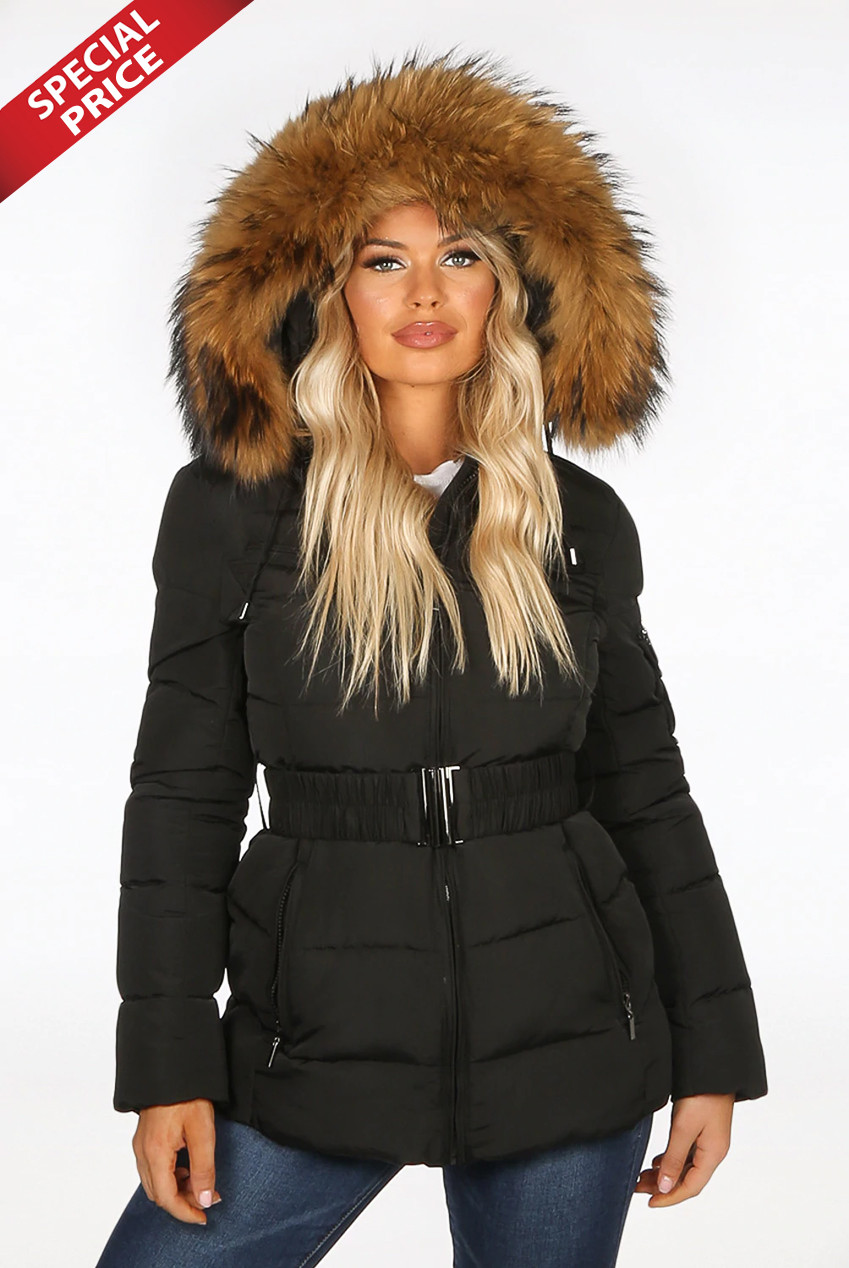 puffer coat with real fur hood