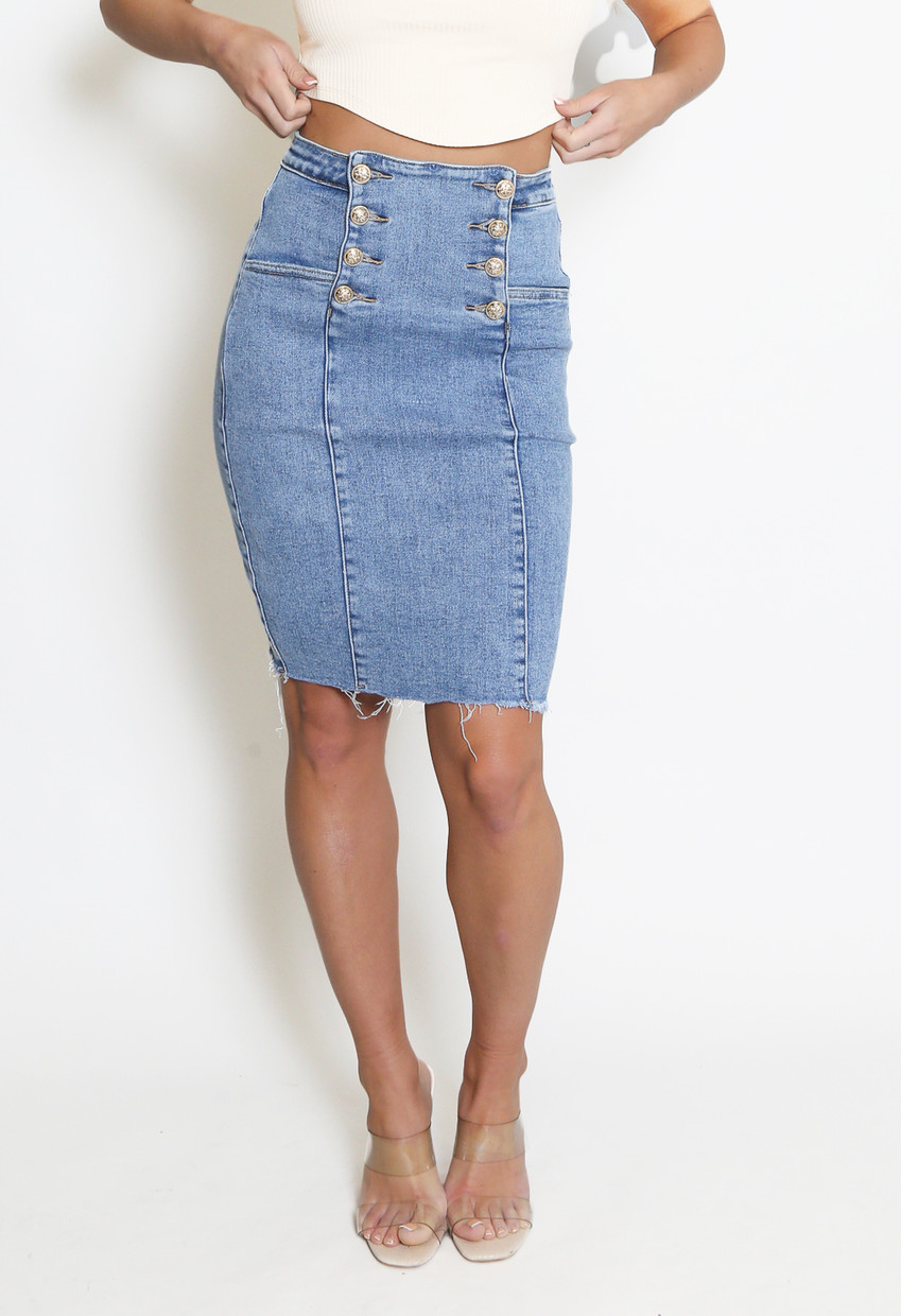 Golden Button Denim Skort main image 1