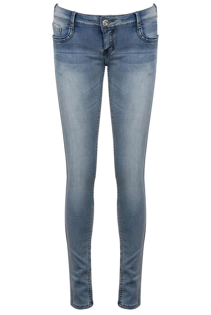Washed Blue Button Detail Skinny Jeans