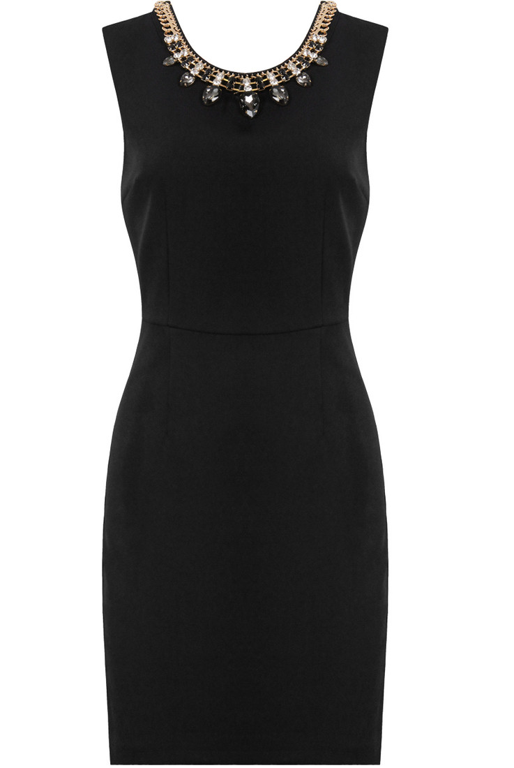 Black Front Diamante Back Cut Out Bodycon Dress