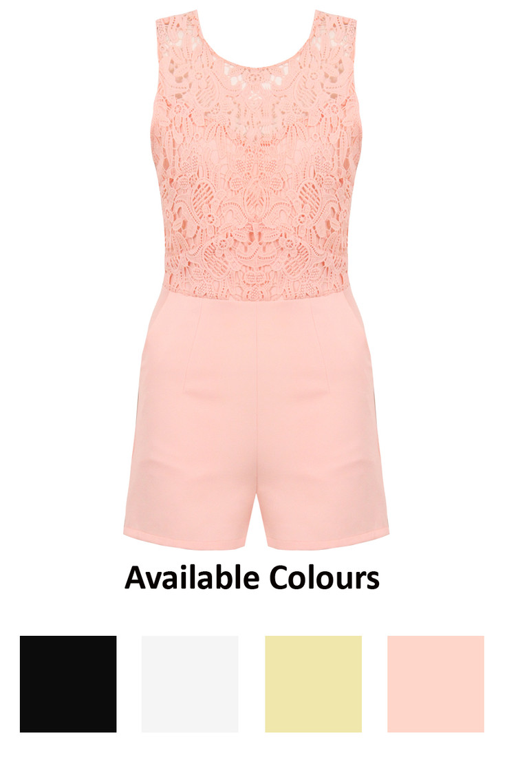 Lace Open Back Side Pocketed Playsuit - 4 Colours