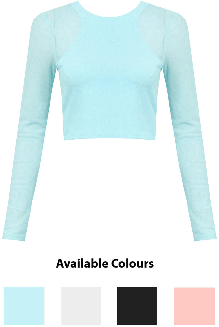 Mesh Sleeve Crop Tops - 4 colours