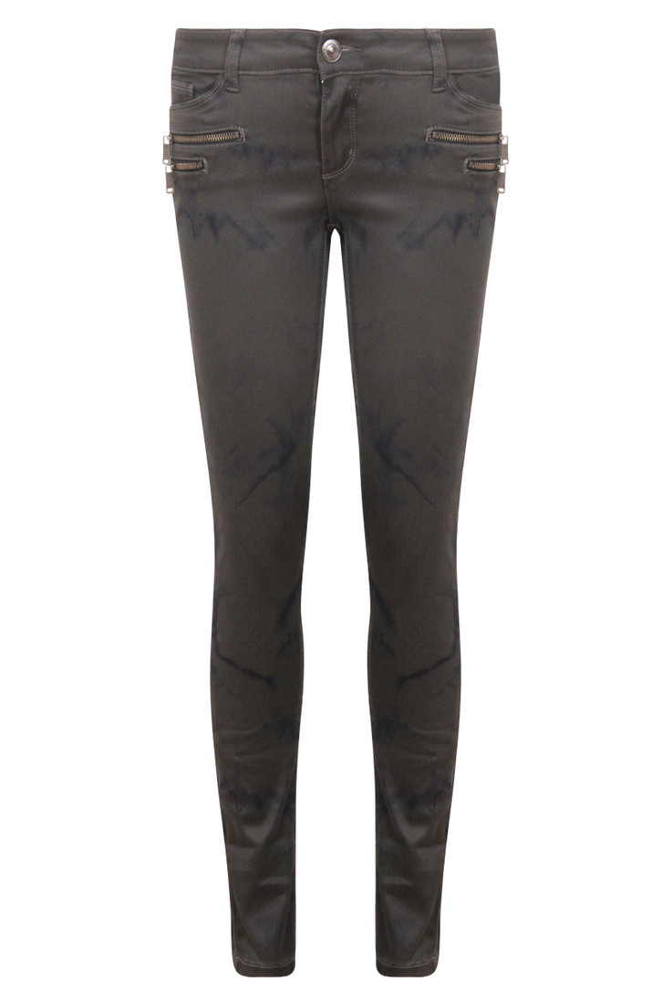 Charcoal With Black Marble Print Side Zip Detail Jeans