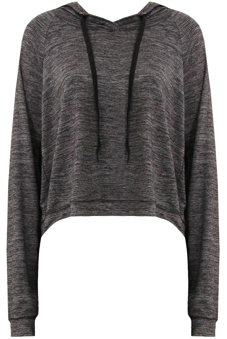 Grey Knitted Long Sleeve Hooded Tops