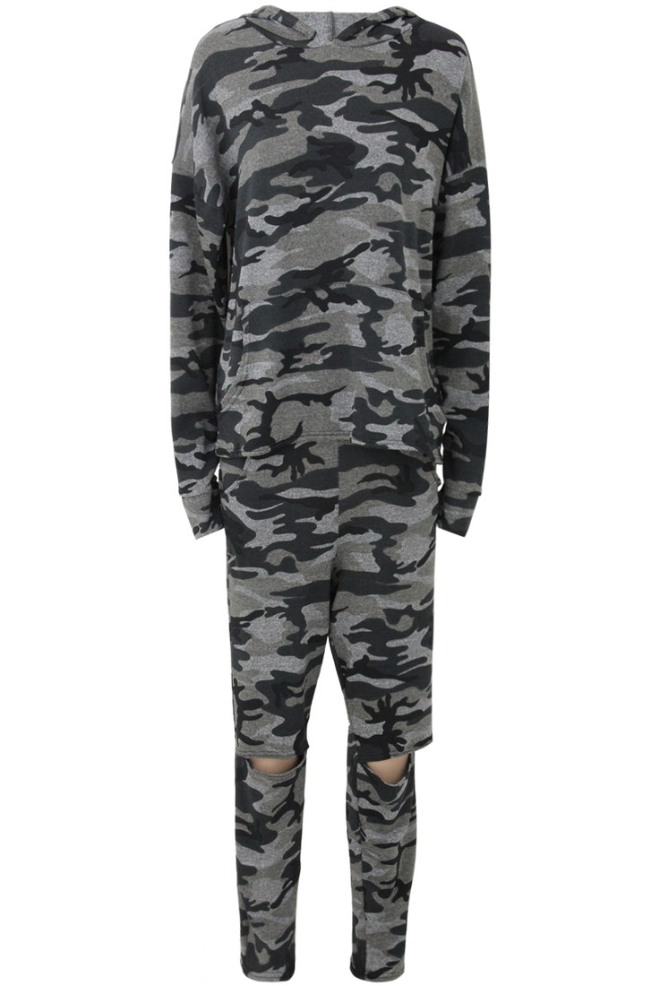 Camouflage Ripped Knee Tracksuit