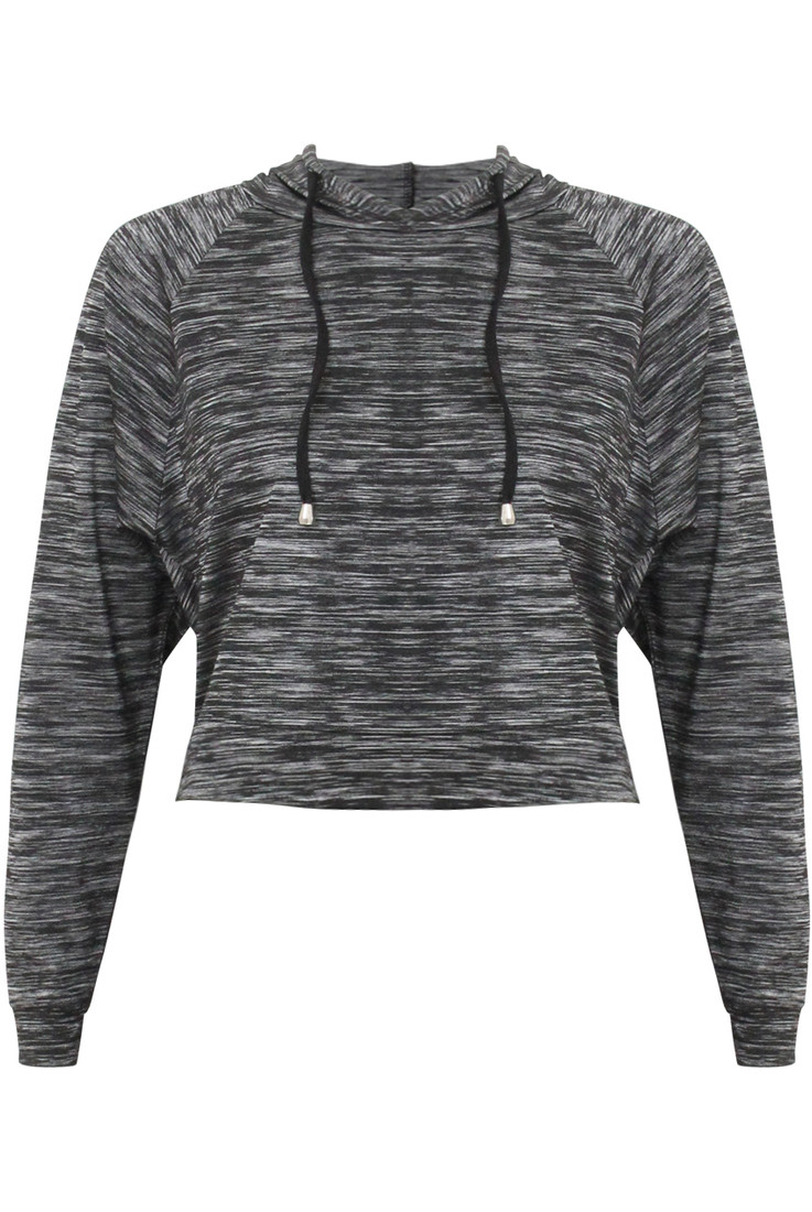 Grey Cropped Long Sleeved Grey Marled Hoodie