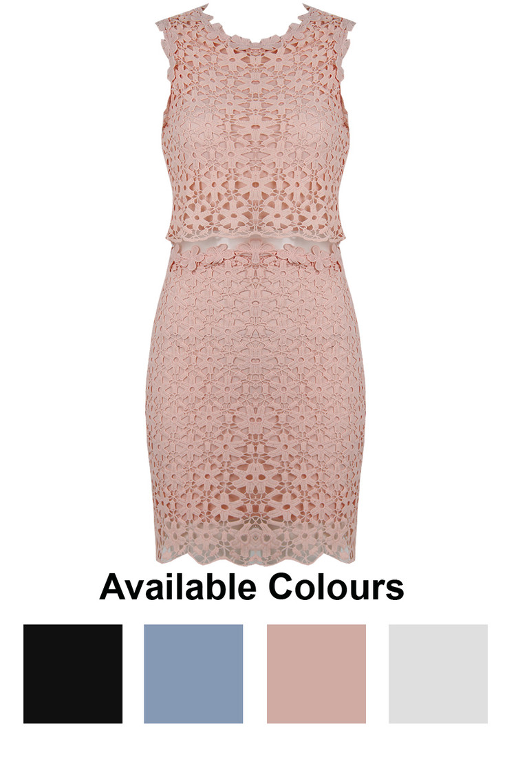 Floral Crochet Mesh Insert Bodycon Dress - 4 Colours