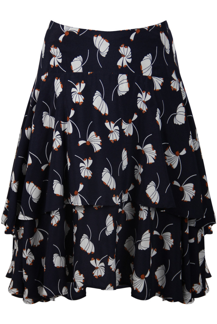 Navy Floral Layered Skirt