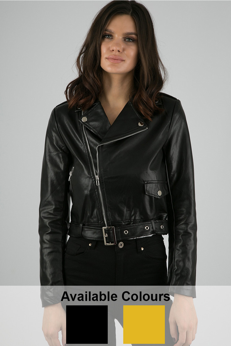 PU Waist Belt Biker Jacket - 2 Colours