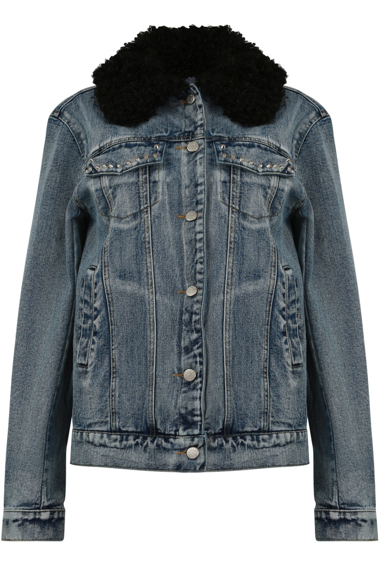 Denim Acid Wash Fur Collar Jacket