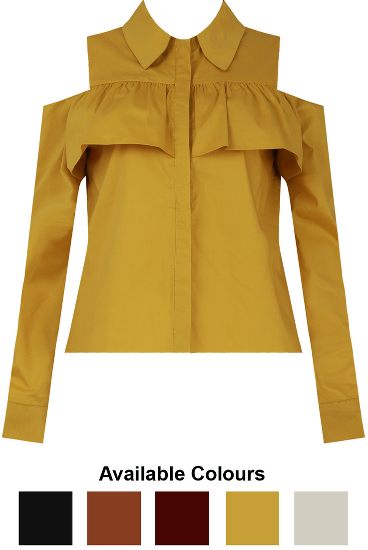 Frill Cold Shoulder Long Sleeve Shirt - 5 Colours