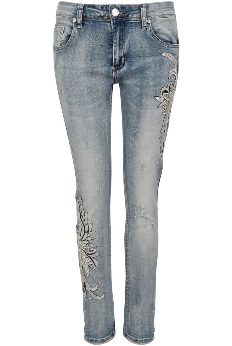 Sequin & Gem Embroidered Washed Jeans