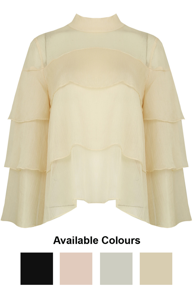Chiffon Layered Back Button Up Tops -  4 Colours