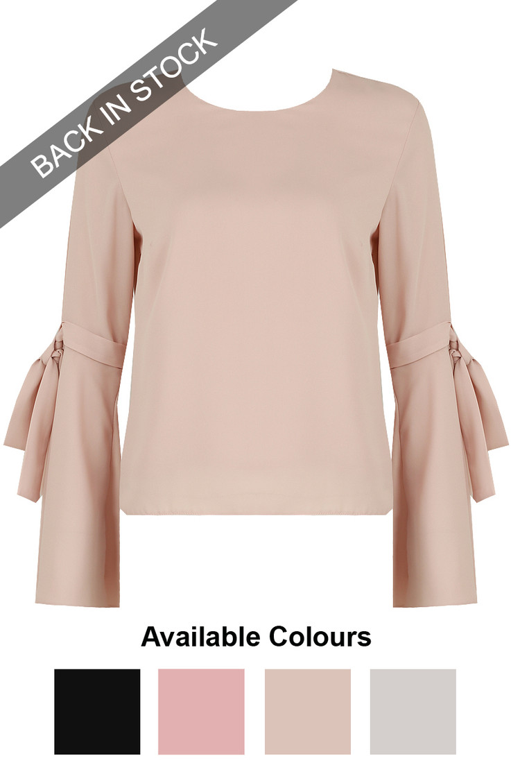 Knotted Sleeve Back Button Up Tops - 4 Colours