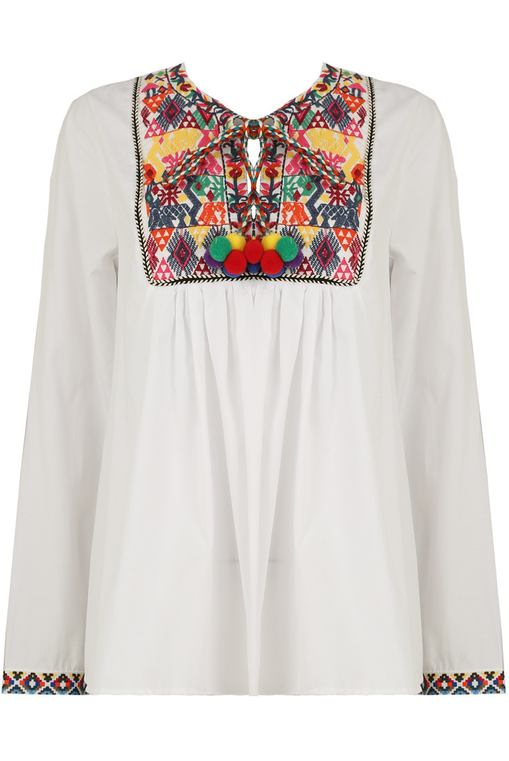 White Embroidery Front Tie Up Tops