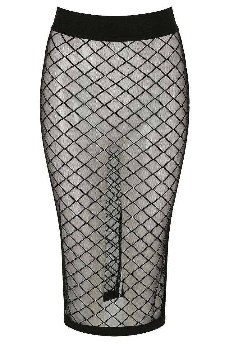 Black Mesh Fishnet Midi Skirt