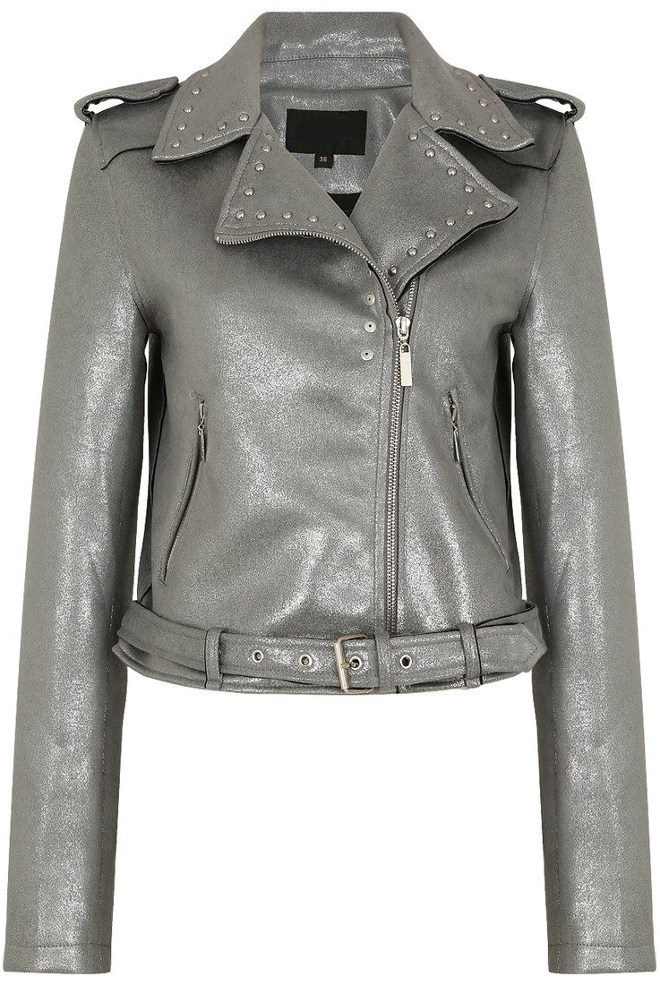 Silver Metallic Bonded Biker Jacket