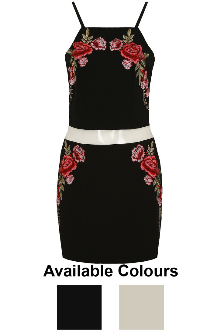 Flower Embroidered Two Piece Set - 2 Colours