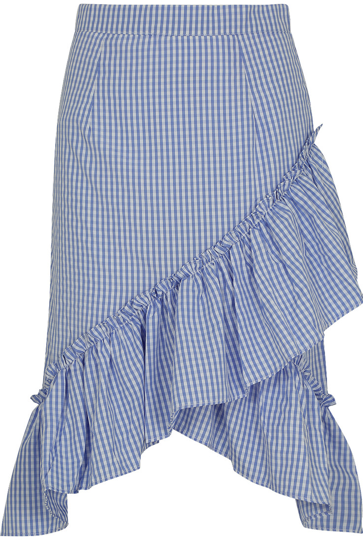 Blue Gingham Ruffle Crossover Skirt