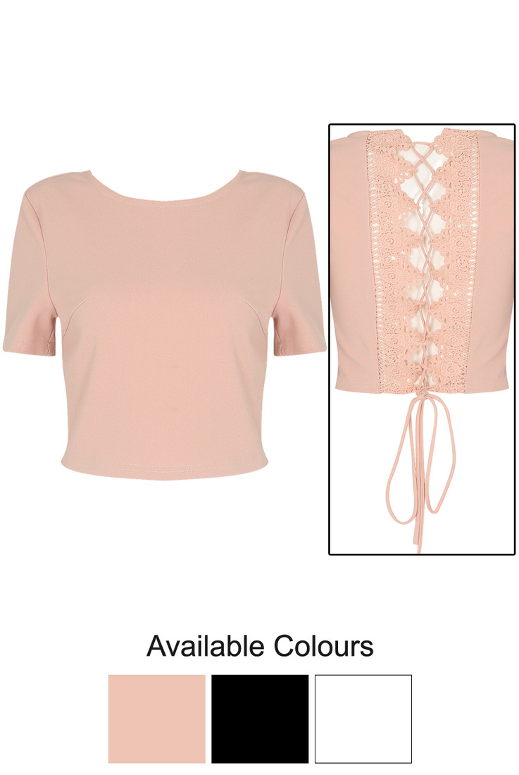 Crochet Lace Up Back Crop Top - 3 Colours