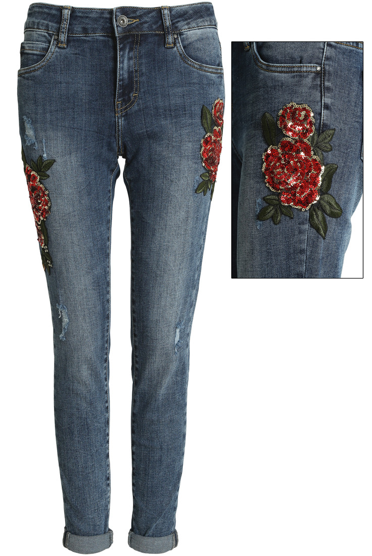 Sequin Embellished Grazer Ankles Jeans