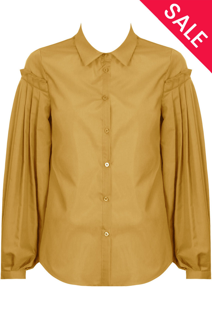 Pleated Sleeve Front Button Up Shirt Tops - 5 Colours