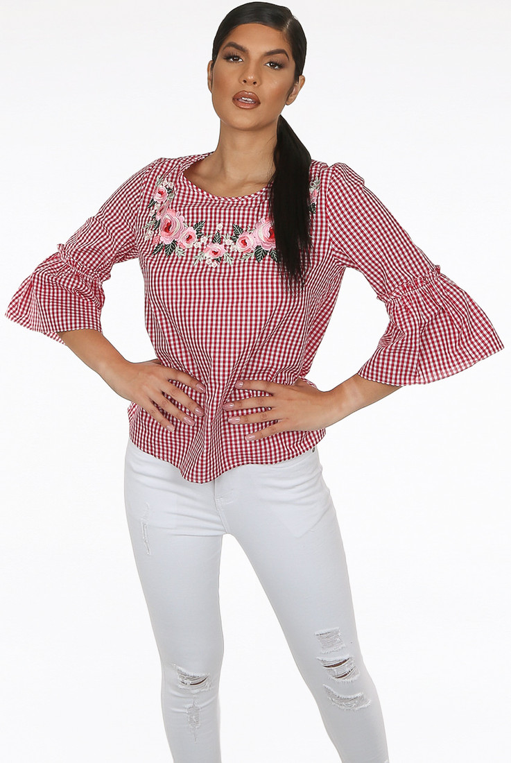 Pin Check  Embroidered Blouse - 3 Colours