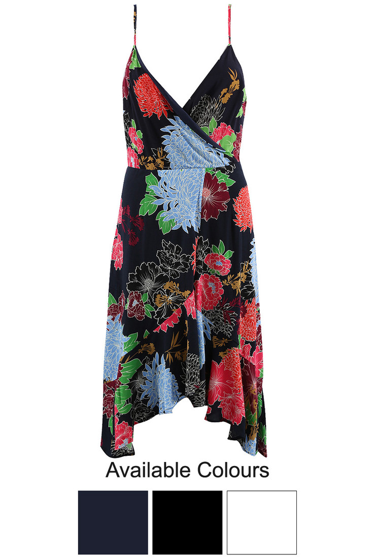 Printed Wrap Over Cami Dress - 3 Colours