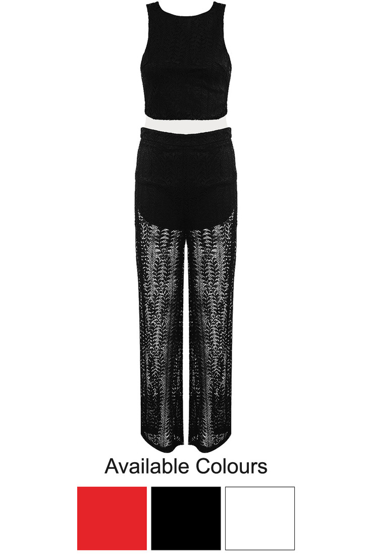 Lace Crop Top & Overlay Trouser Co-Ords - 3 Colours