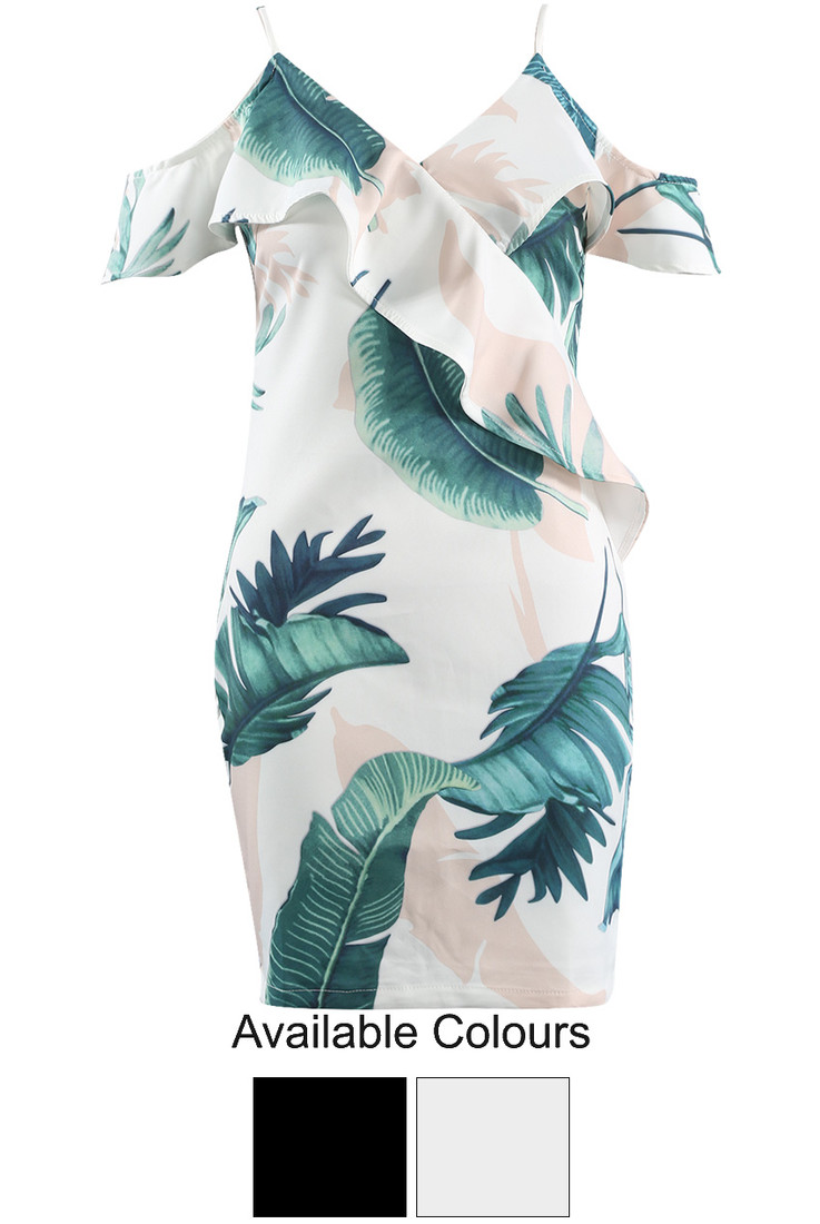Tropical Ruffle Trim Cami Dress - 2 Colours