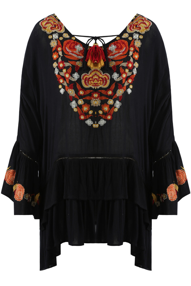 Embroidered Frill Hem Tunic - 2 Colours