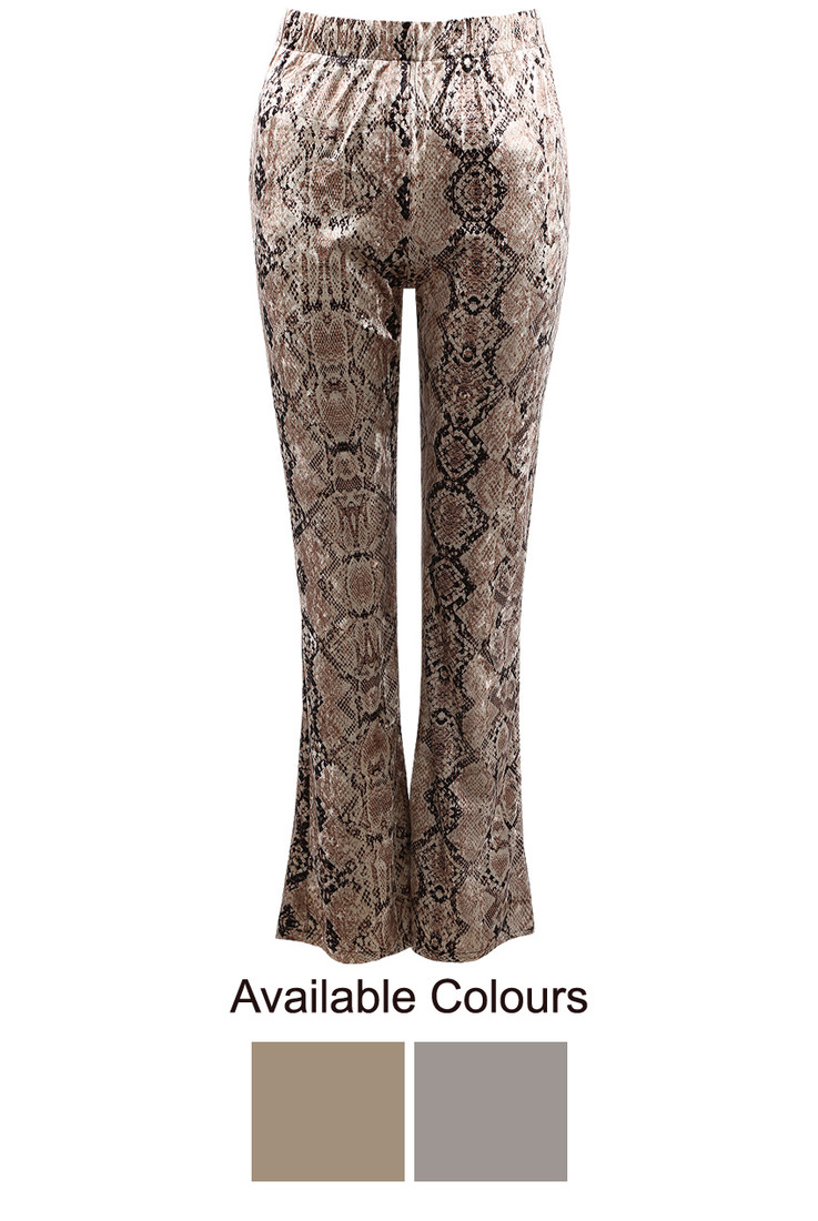 Snake Print Velvet Bell Bottom Pants - 2 Colours