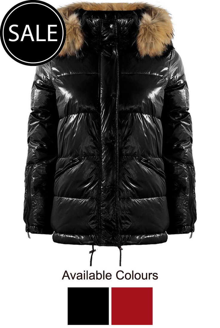 Shiny Natural Fur Hood Puffer Jacket - 2 Colours