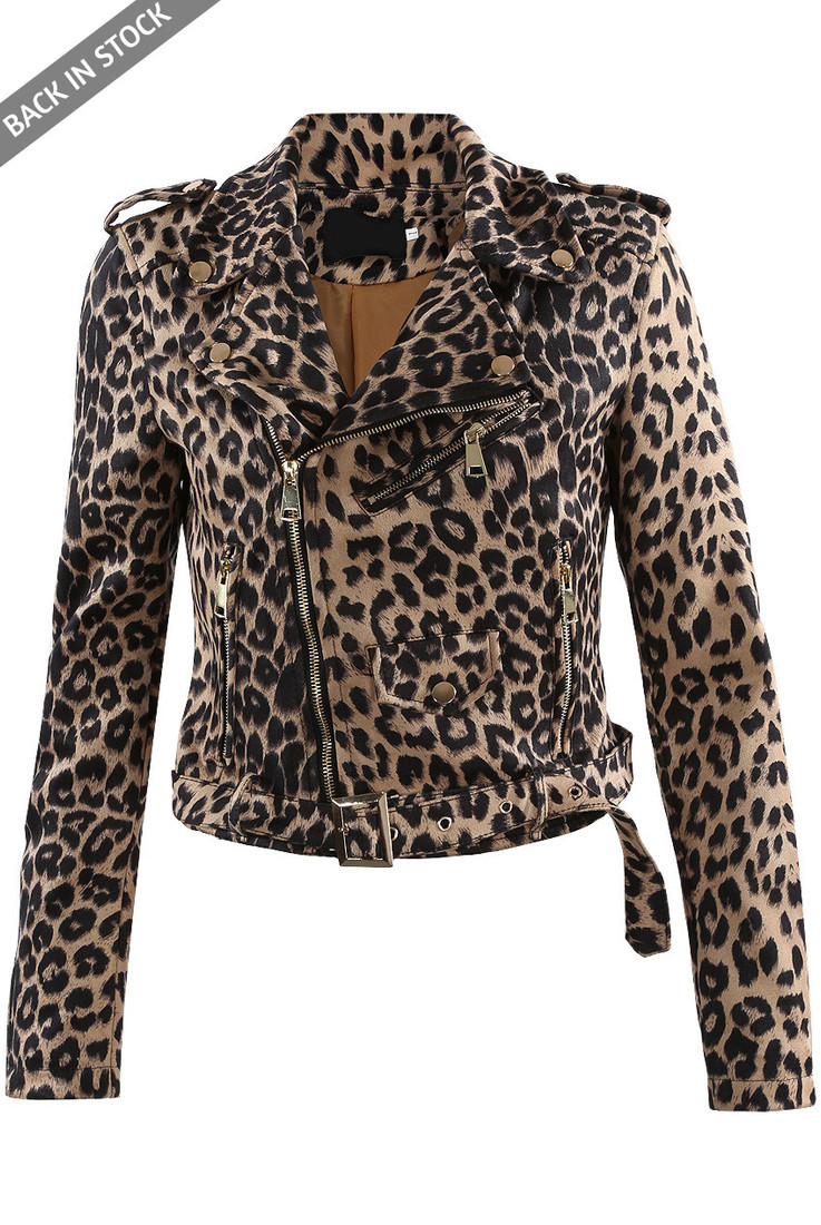 Beige Leopard Biker Jacket 