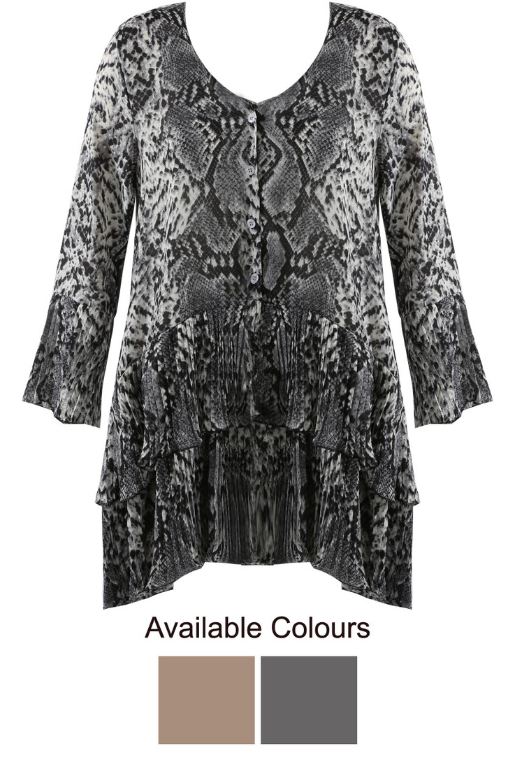 Snake Pattern Pleated Tier Hem Tunic - 2 Colours