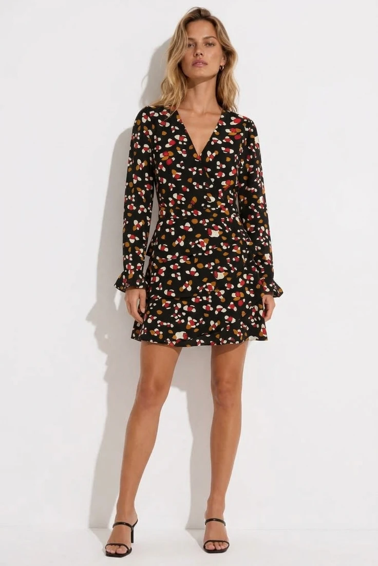 Printed Tier Hem Overlap Shift Dress