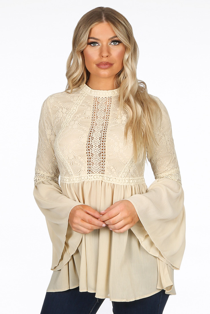 High Neck Floral Lace Tops