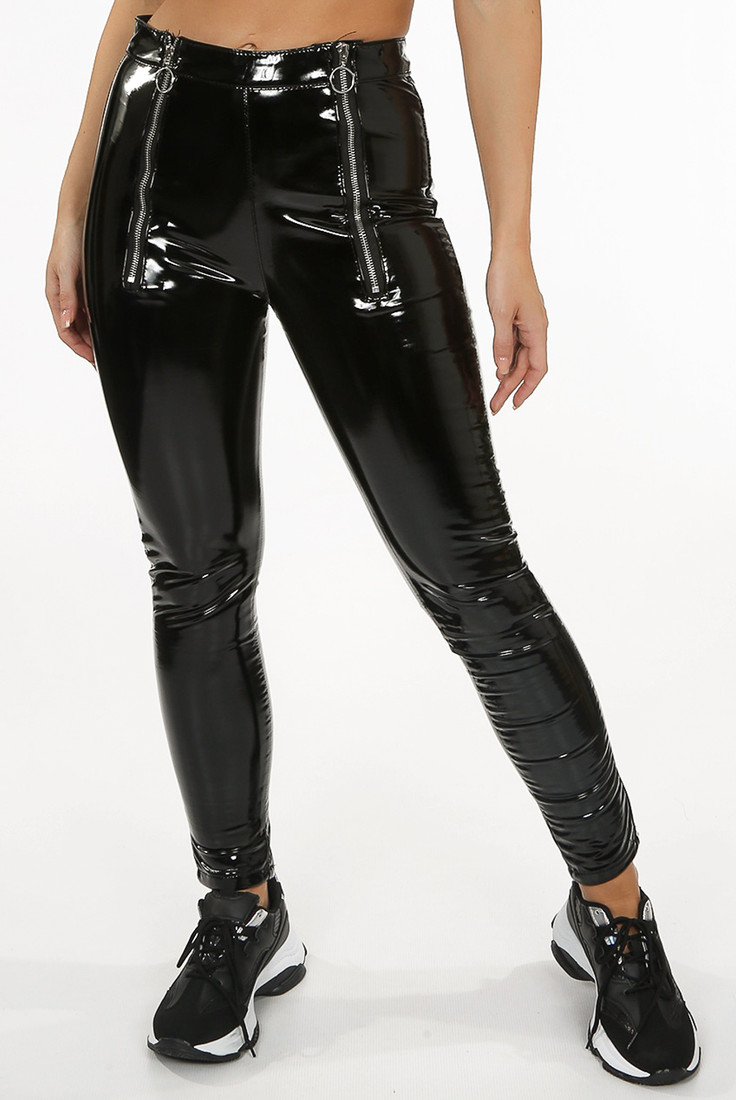Double Zip Up Wet Look Leggings