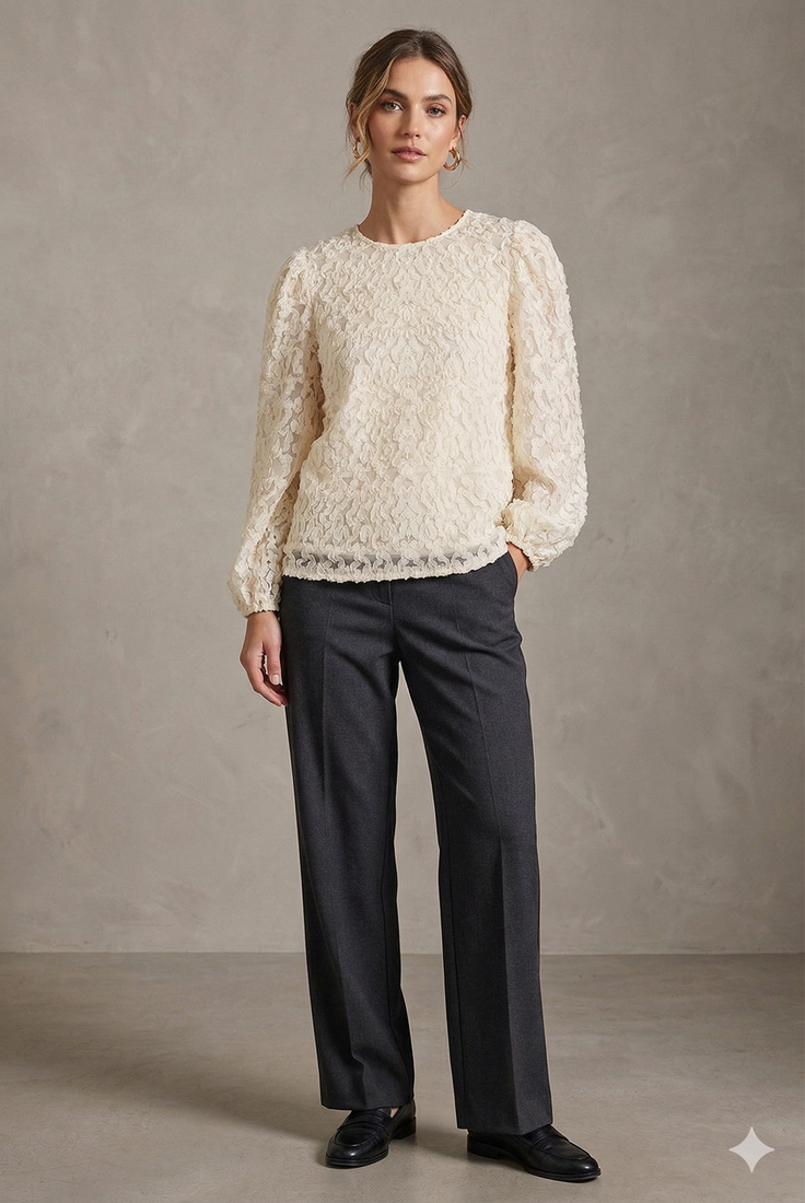 Flower Trimming Lined Blouse