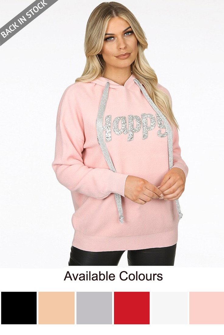 'HAPPY' Slogan Hoodie 
