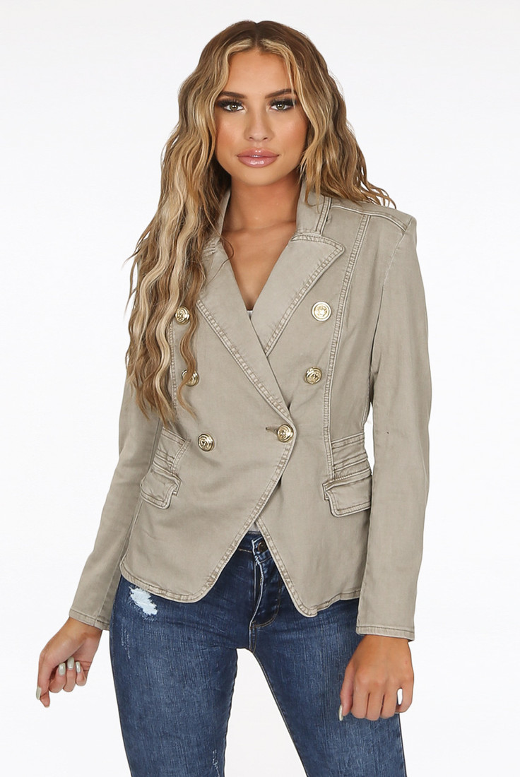Denim Golden Buttons Double Breast Blazer