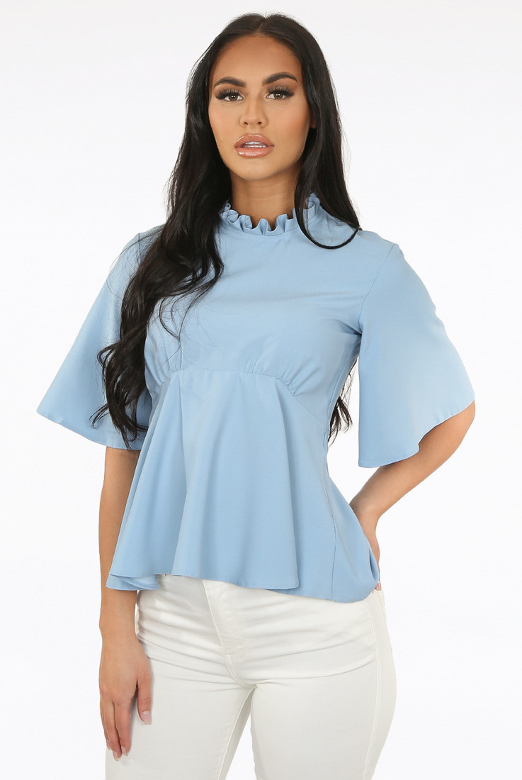 Pleated Back Zip Up High Neck Blouse