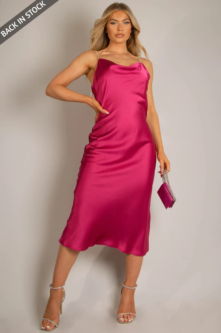 Cowl Neck Slip Midi Dress