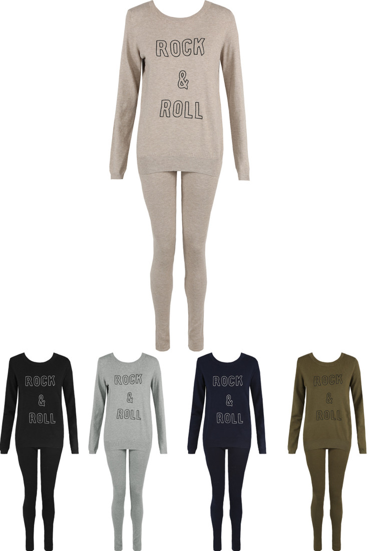 'ROCK & ROLL' Slogan Jumper and Trouser Loungewear Set