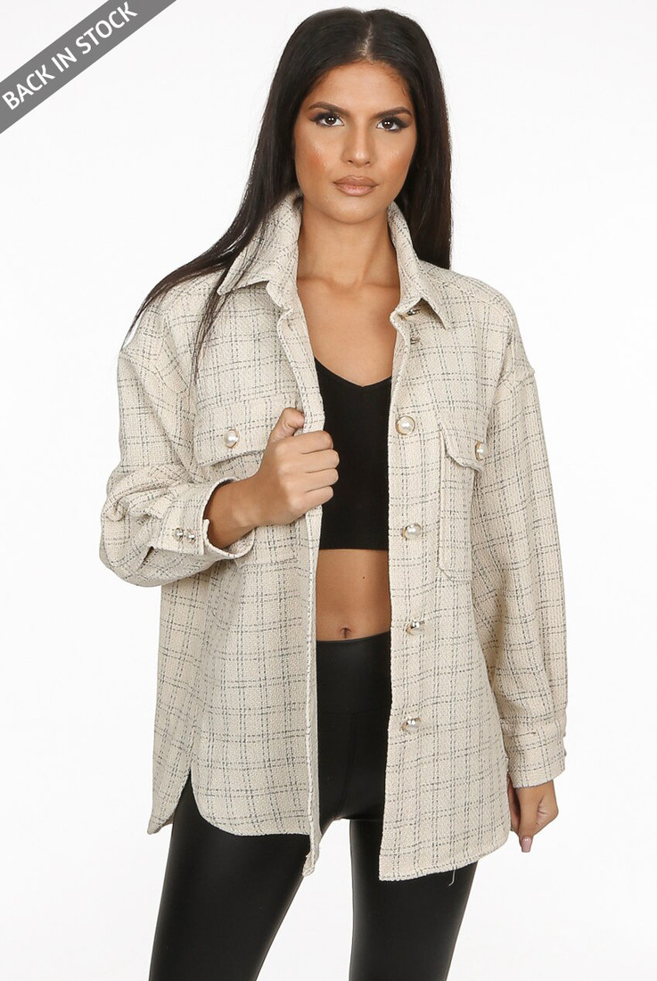 Pearl Button Trim Front Pocketed Shirt