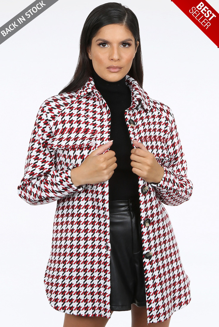 Oversized Dog Tooth Print Shacket